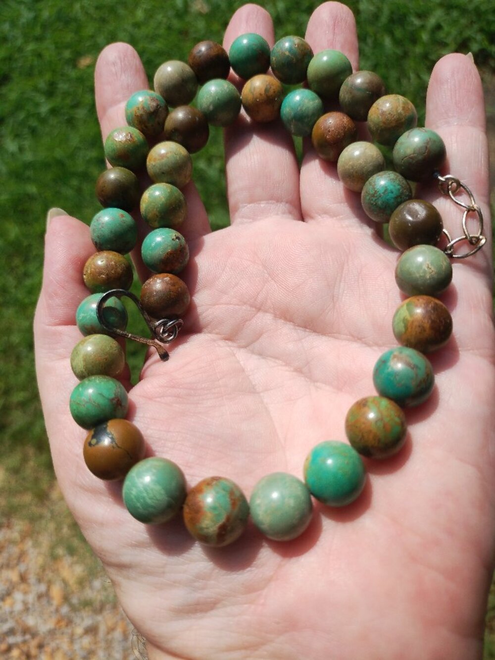 Jay King DTR green brown Turquoise bead necklace 925 Sterling Silver